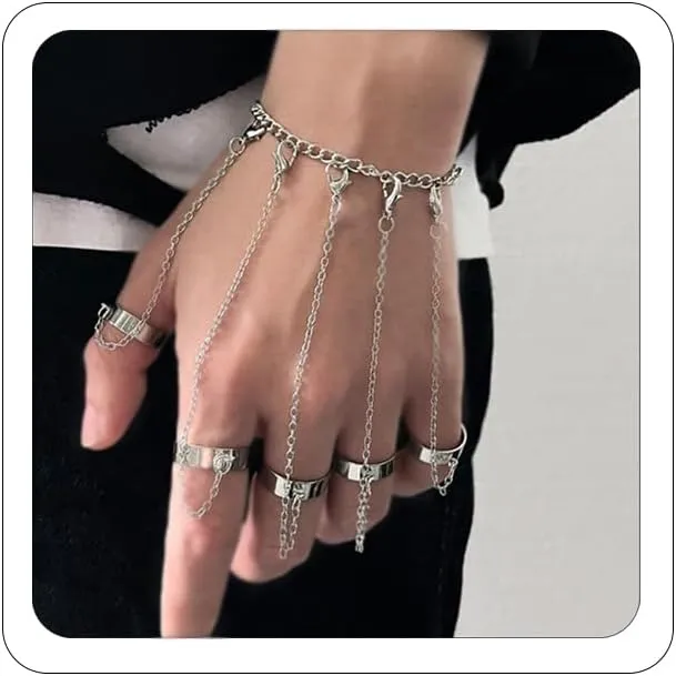 Bethynas Punk Tassel Bracelet With Slave Finger Rings Gothic Hand Harness Hip Hop Kurapika Chain for Women