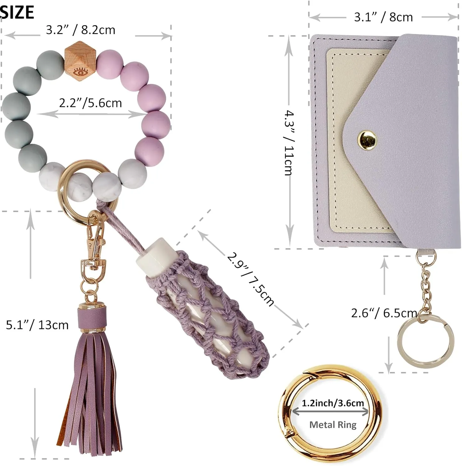 BIHRTC Silicone Key Ring Bracelets Wristlet Keychain Wallet with Net Chapstick Holder for Women