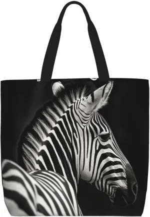 Black & White Zebra Tote Bag for Women Hobo Handbags with Zipper Large Shoulder Bag Shopping Bags Travel Purse