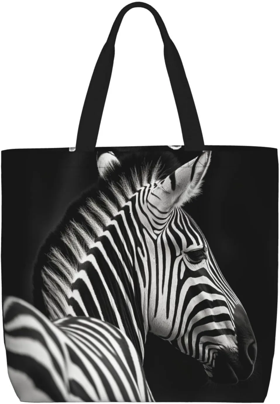 Black & White Zebra Tote Bag for Women Hobo Handbags with Zipper Large Shoulder Bag Shopping Bags Travel Purse