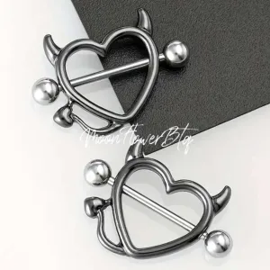 Black Devil Heart Nipple Rings