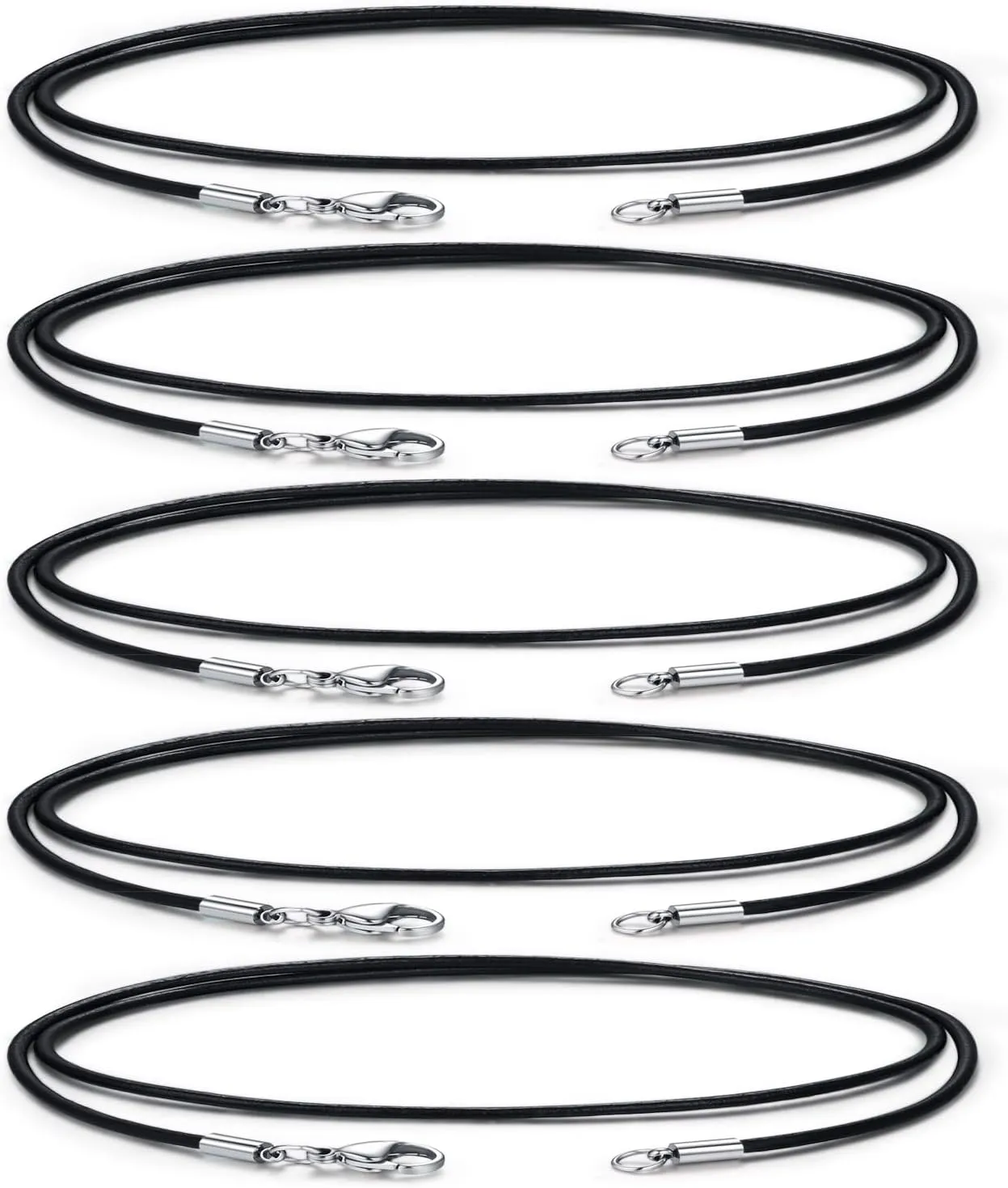 Black Genuine Leather Cord Necklace - 2.0 mm Rope Chain Necklace (5pcs/Pack) Best for DIY Jewelry Making