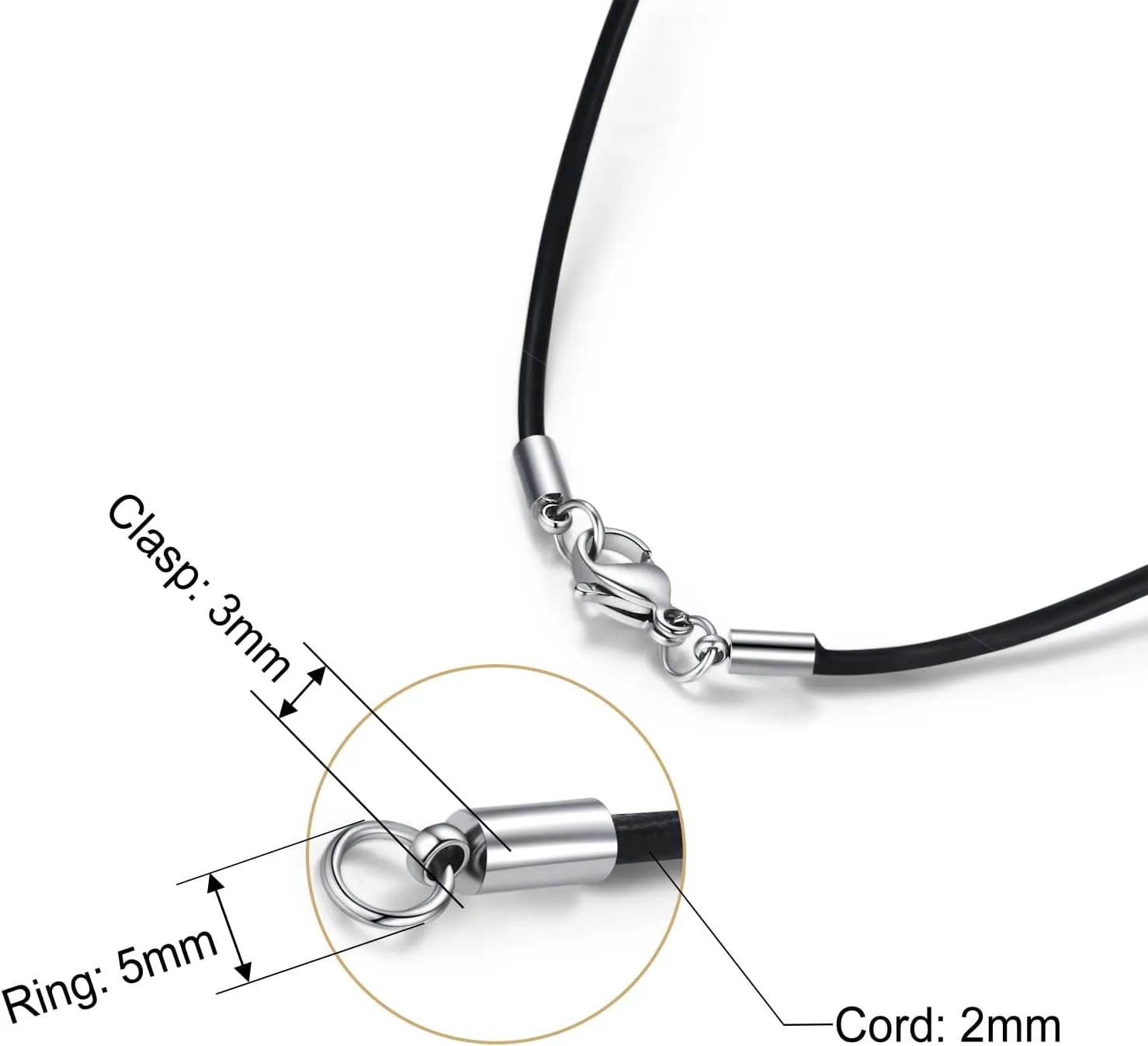 Black Genuine Leather Cord Necklace - 2.0 mm Rope Chain Necklace (5pcs/Pack) Best for DIY Jewelry Making