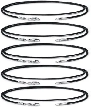 Black Genuine Leather Cord Necklace - 2.0 mm Rope Chain Necklace (5pcs/Pack) Best for DIY Jewelry Making