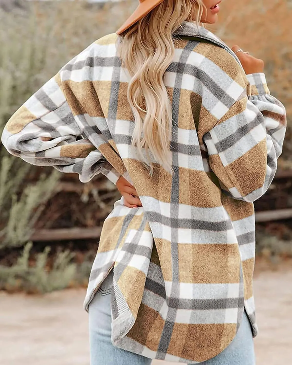 Blansdi Womens Flannel Shacket Plaid Long Sleeve Button Down Flannel Shirts Jacket Fall Winter Spring Outfits