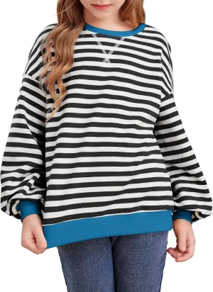 blibean Girls Cotton Long Sleeve Sweathirts Striped Color Block Tops Size 6-15 Years