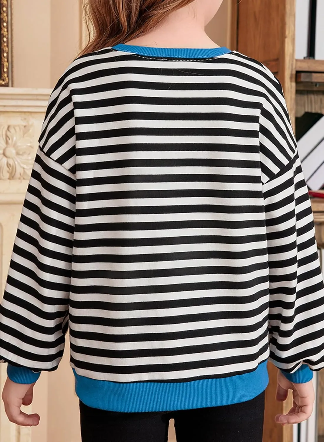 blibean Girls Cotton Long Sleeve Sweathirts Striped Color Block Tops Size 6-15 Years
