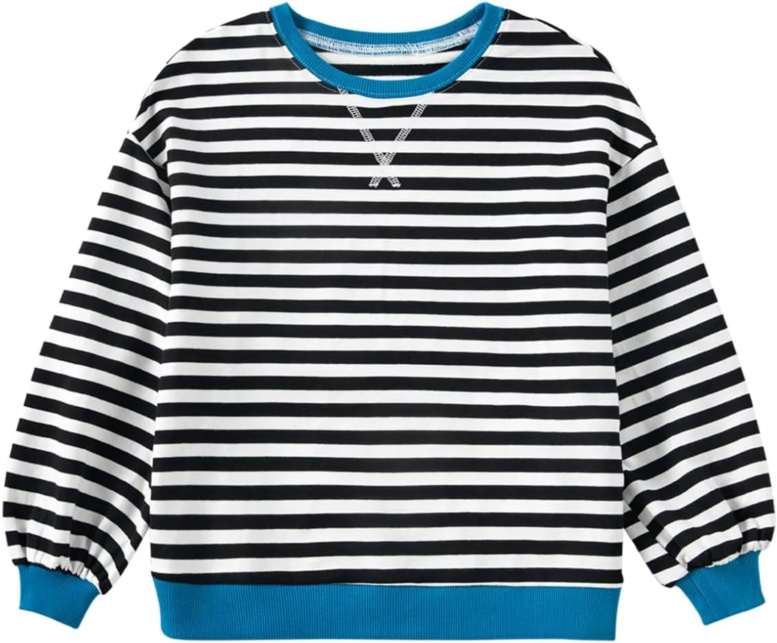blibean Girls Cotton Long Sleeve Sweathirts Striped Color Block Tops Size 6-15 Years