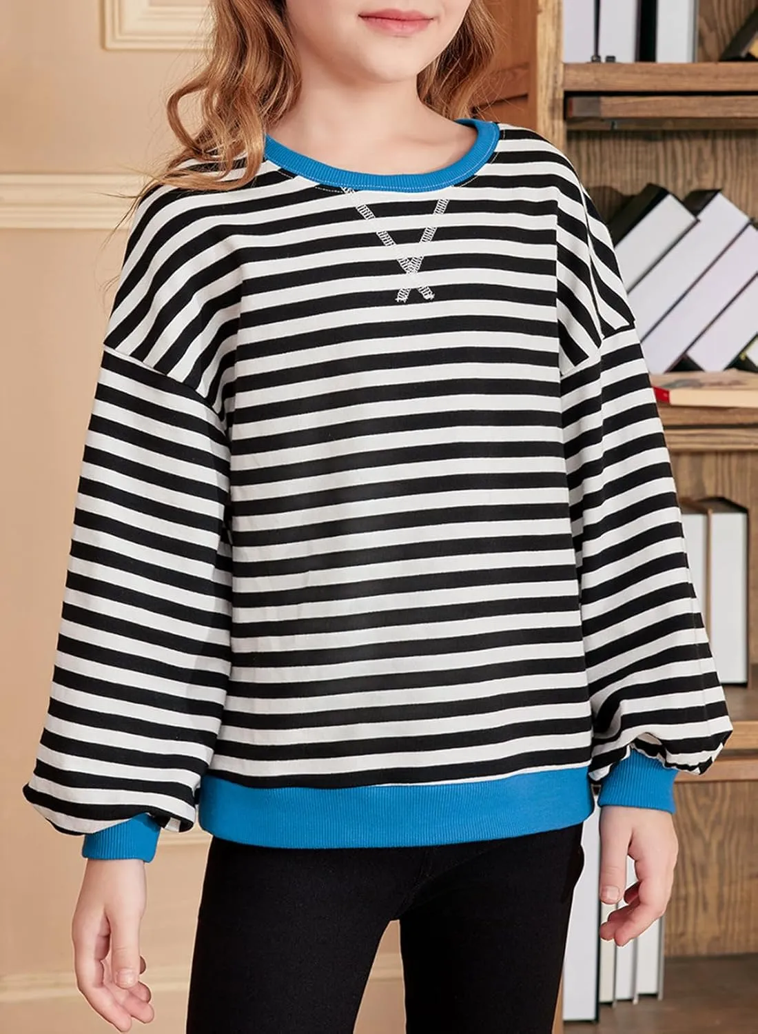 blibean Girls Cotton Long Sleeve Sweathirts Striped Color Block Tops Size 6-15 Years