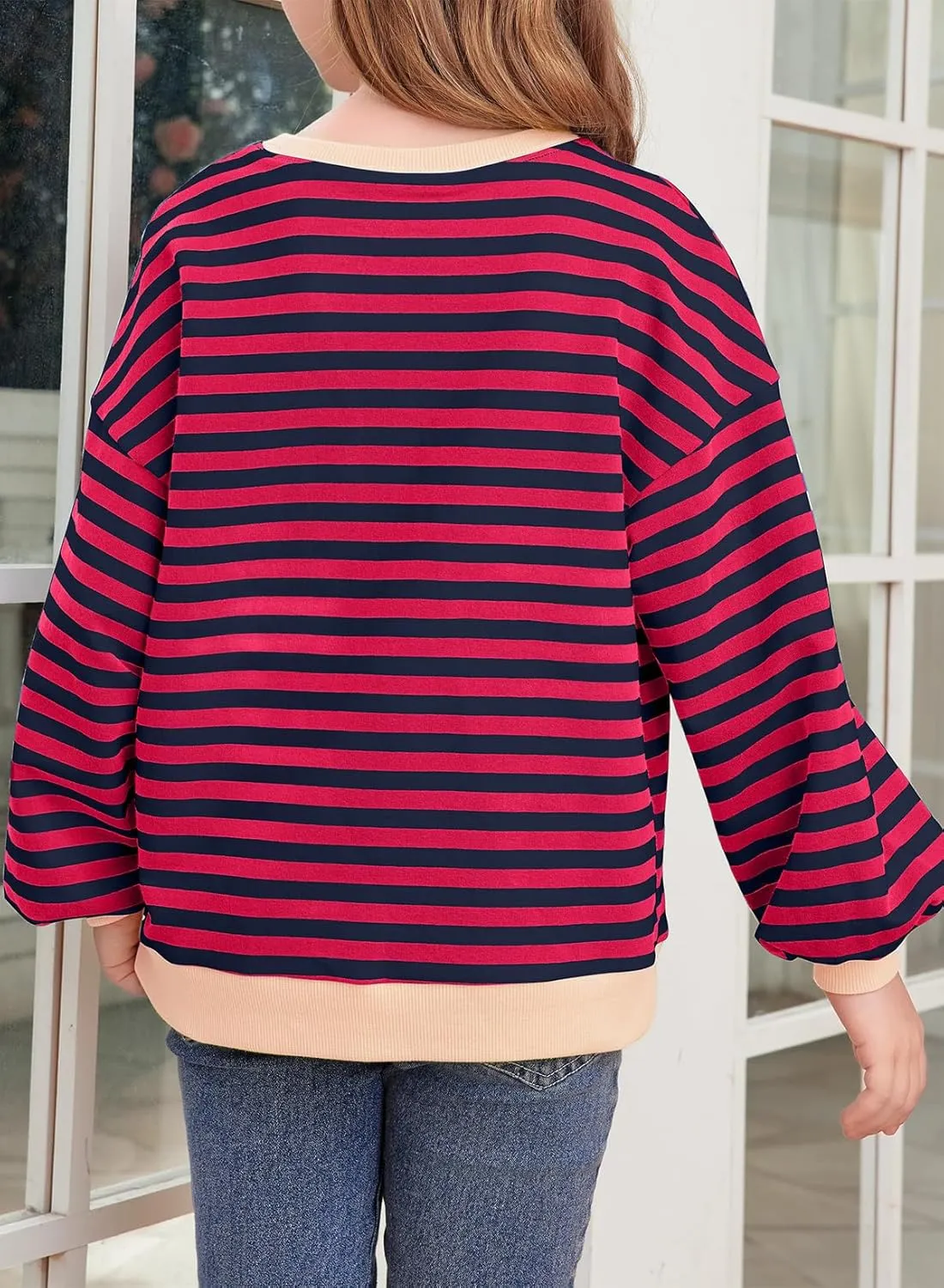 blibean Girls Cotton Long Sleeve Sweathirts Striped Color Block Tops Size 6-15 Years