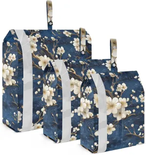 Blue and White Vintage Flowers 3 Set Travel Packing Cubes For Suitcases Collapsible Closet Storage Organizer Pack Travel Bags Clothing Storage