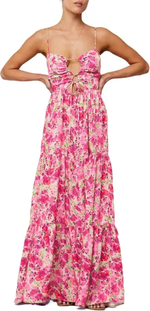 Boho Floral Tie Front Maxi Dress Women Y2k Cutout Flowy Spaghetti Strap Beach Sundress Long Cami Dresses Summer