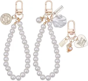 Bow Keychain Pearl Wristlet Keychain for Women Girls Cute Keychain Accessories for Women Pearl Chain Keychain for Purse Bags