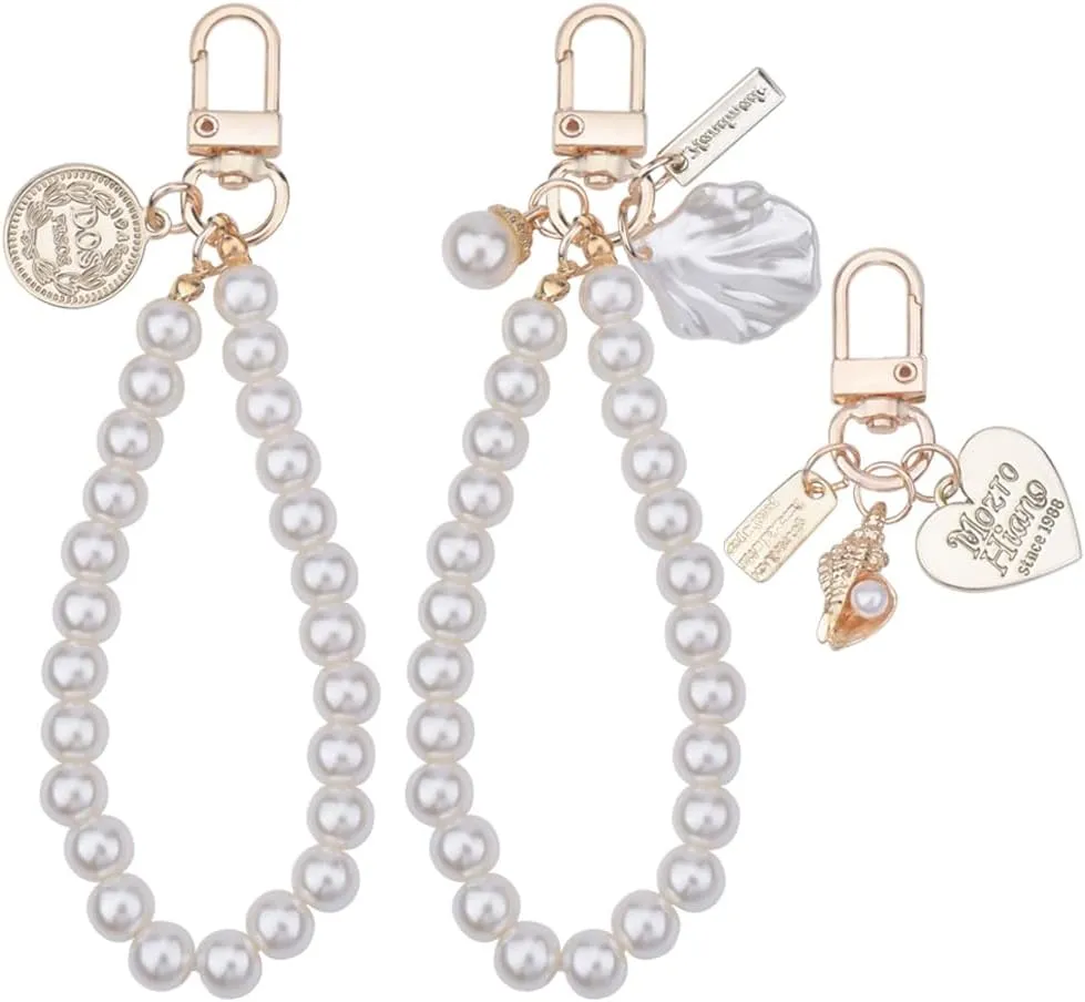 Bow Keychain Pearl Wristlet Keychain for Women Girls Cute Keychain Accessories for Women Pearl Chain Keychain for Purse Bags