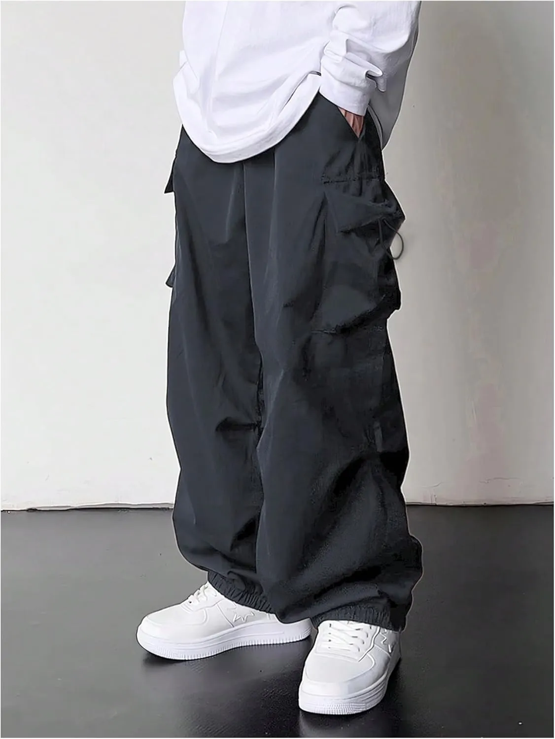 Boy's Wide Leg Cargo Pants Drawstring Waist Baggy Track Pants Trousers Streetwear