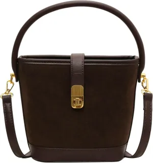 Brown Suede Buckle Bags for Women Small Bucket Purse Trendy Suede Shoulder Bag Suede Crossbody Purse