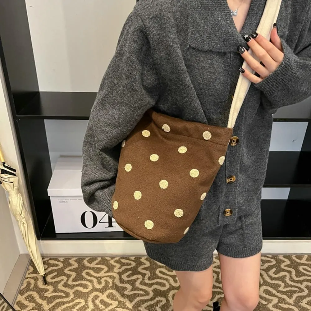 Bucket Bags for Women Fuzzy Bag Crossbody Bags for Women Slouchy Shoulder Bag Cute Bags Casual Trendy Polka Dot Bag