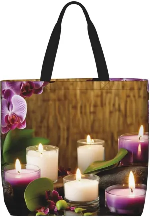 Candles and Orchids Tote Bag for Women Hobo Handbags with Zipper Large Shoulder Bag Shopping Bags Travel Purse