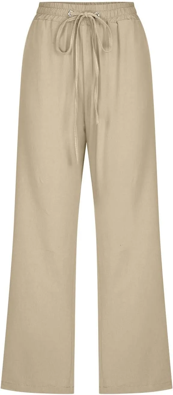 Capris Pants for Women Casual Summer 2025 Cotton Linen Pant Beach Loose Comfy Straight Leg Drawstring Cropped Trouser