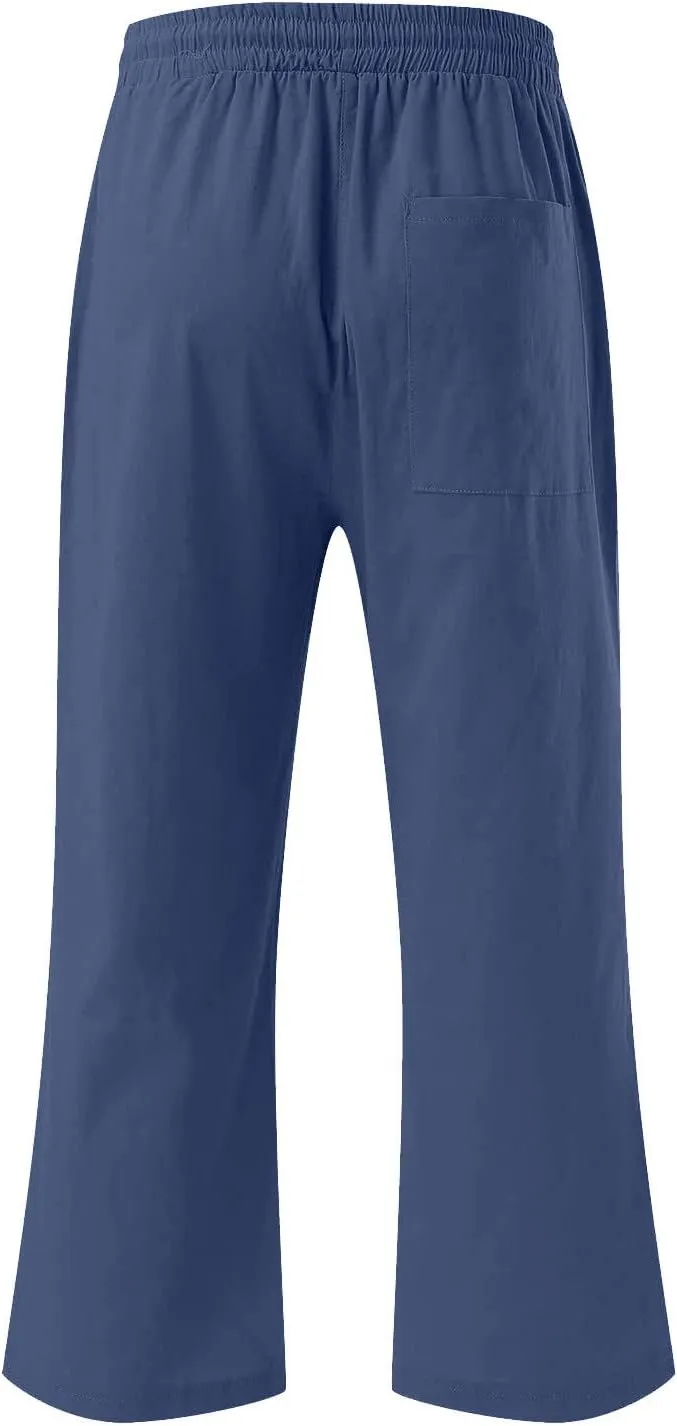 Capris Pants for Women Casual Summer 2025 Cotton Linen Pant Beach Loose Comfy Straight Leg Drawstring Cropped Trouser