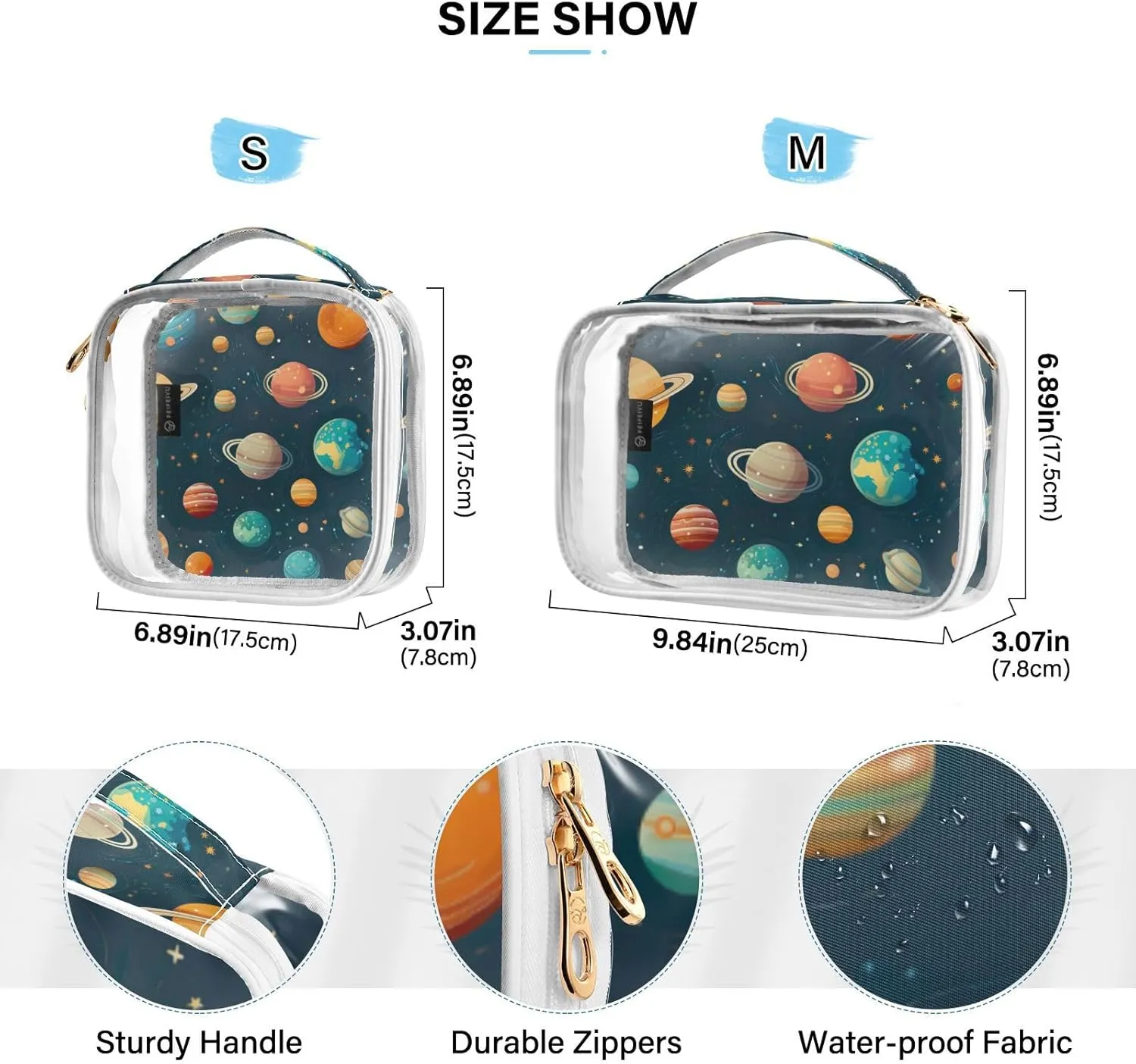 Cartoon Solar System Planets Makeup Clear Travel Bag, Clear Vacation Bag, Women Travel Gifts, 2 Pack