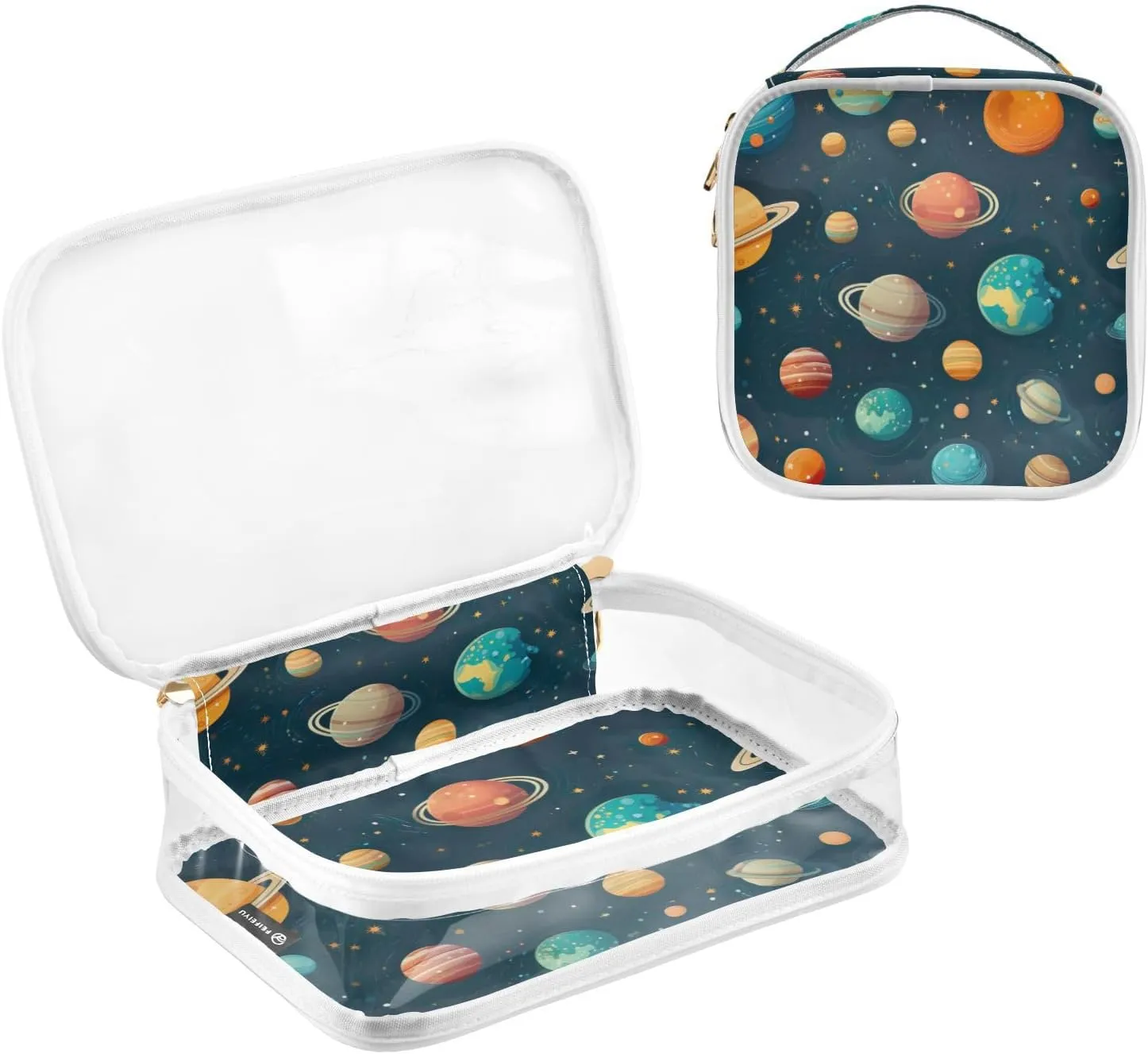 Cartoon Solar System Planets Makeup Clear Travel Bag, Clear Vacation Bag, Women Travel Gifts, 2 Pack