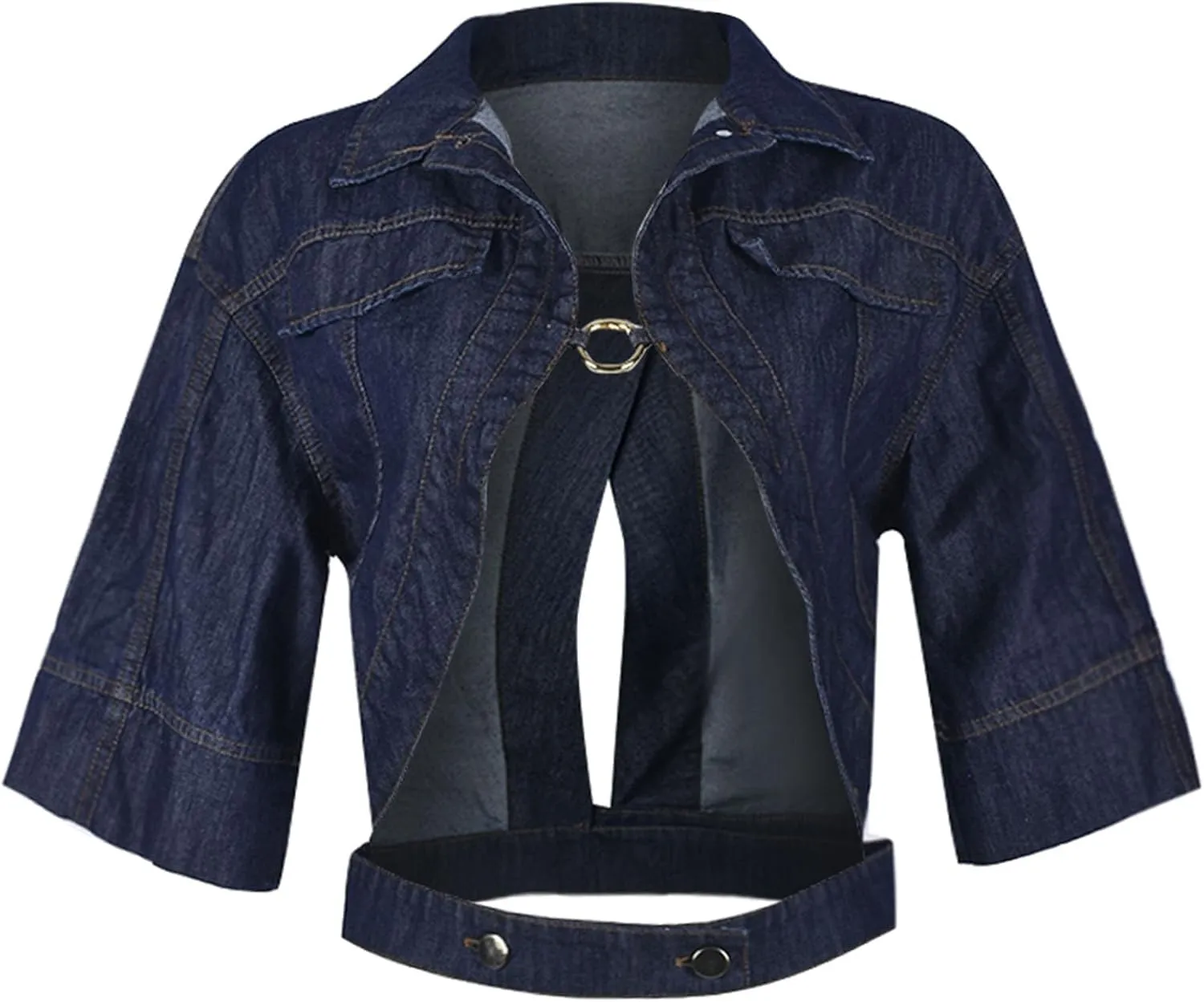 Casual Cropped Jacket Women Fall Fashion Short Sleeve Lace-up Coat Trendy Hollow Out Women's Clothes