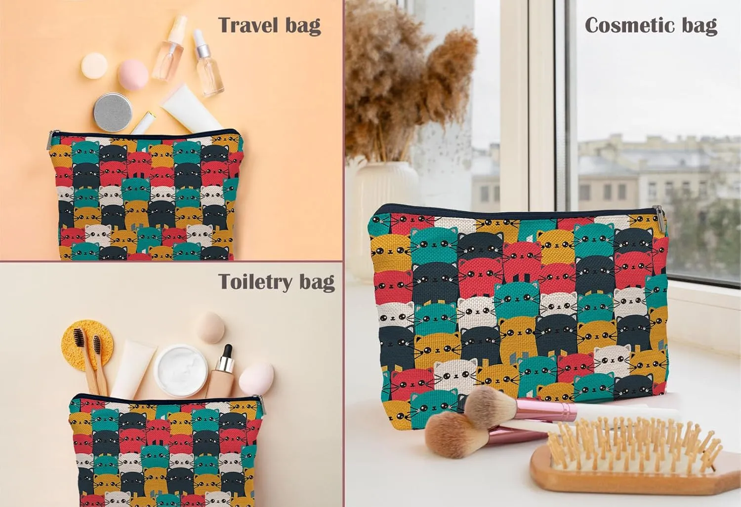 Cat Makeup Bag, Cute Makeup Bag, Cat Cosmetic Bags for Women, Cute Cat Gifts Small Makeup Cosmetic Bag for Purse, Cat Gifts for Cat Lovers Women, Cat Mom Gifts for Women