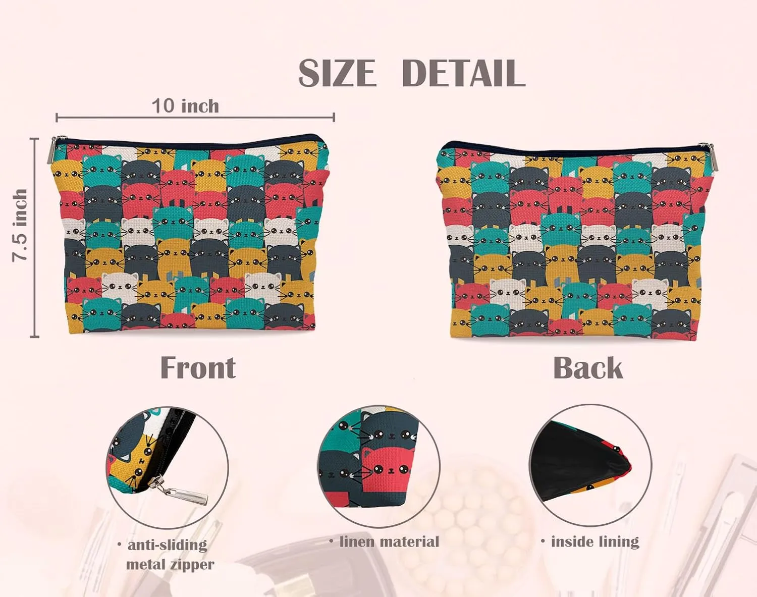 Cat Makeup Bag, Cute Makeup Bag, Cat Cosmetic Bags for Women, Cute Cat Gifts Small Makeup Cosmetic Bag for Purse, Cat Gifts for Cat Lovers Women, Cat Mom Gifts for Women