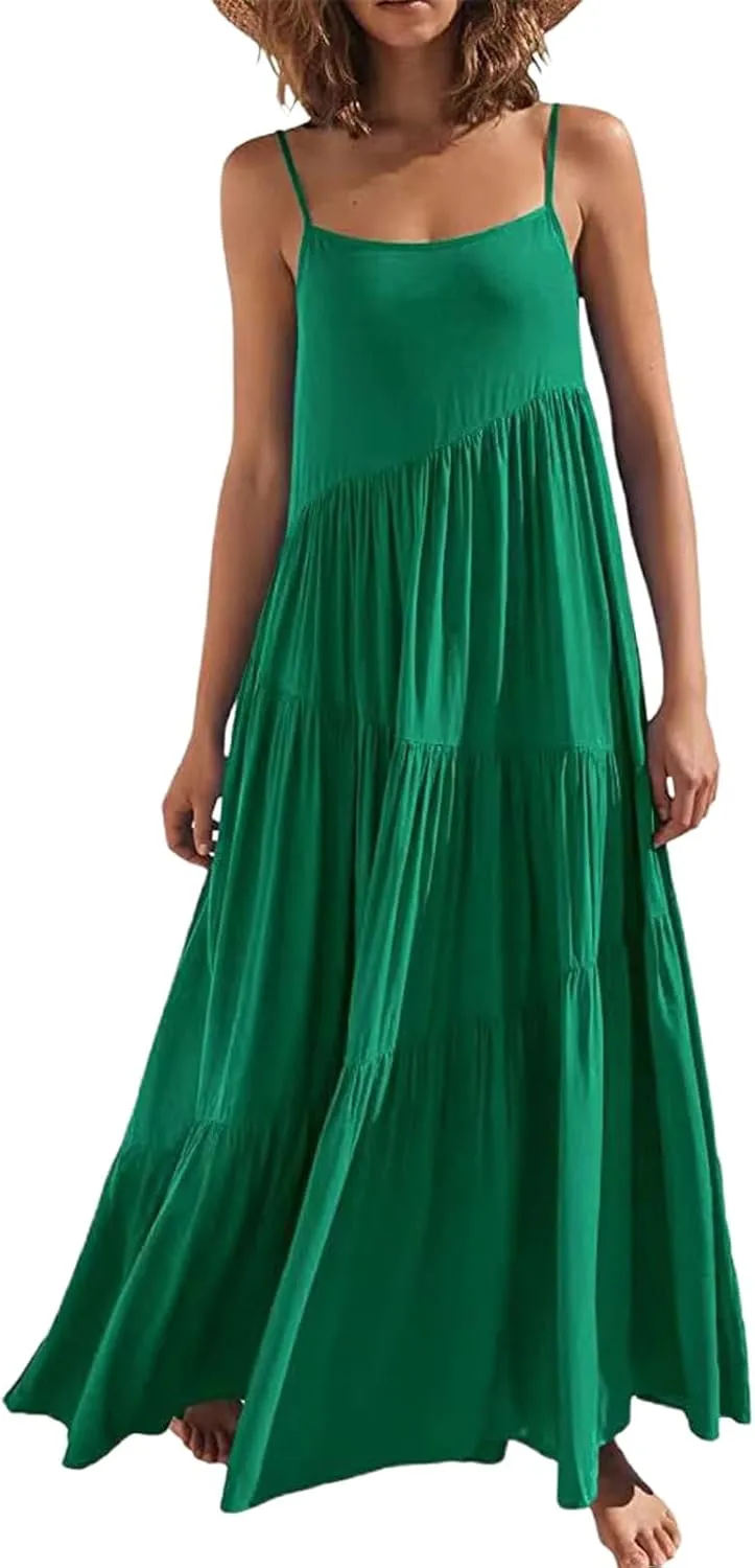 Chatinction Womens Summer Spaghetti Strap Sleeveless Long Maxi Dress Flowy Beach Vacation Dresses