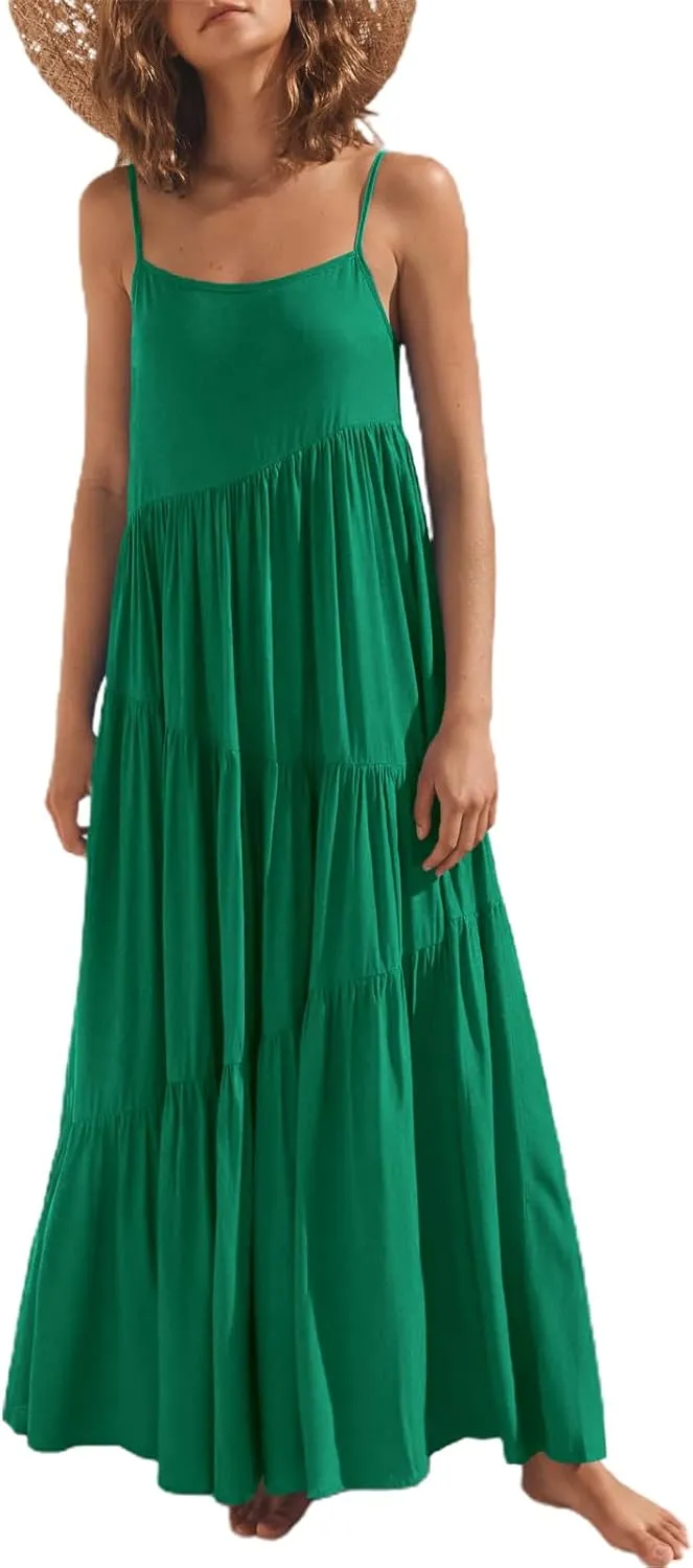 Chatinction Womens Summer Spaghetti Strap Sleeveless Long Maxi Dress Flowy Beach Vacation Dresses