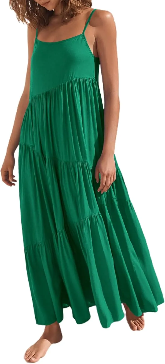 Chatinction Womens Summer Spaghetti Strap Sleeveless Long Maxi Dress Flowy Beach Vacation Dresses