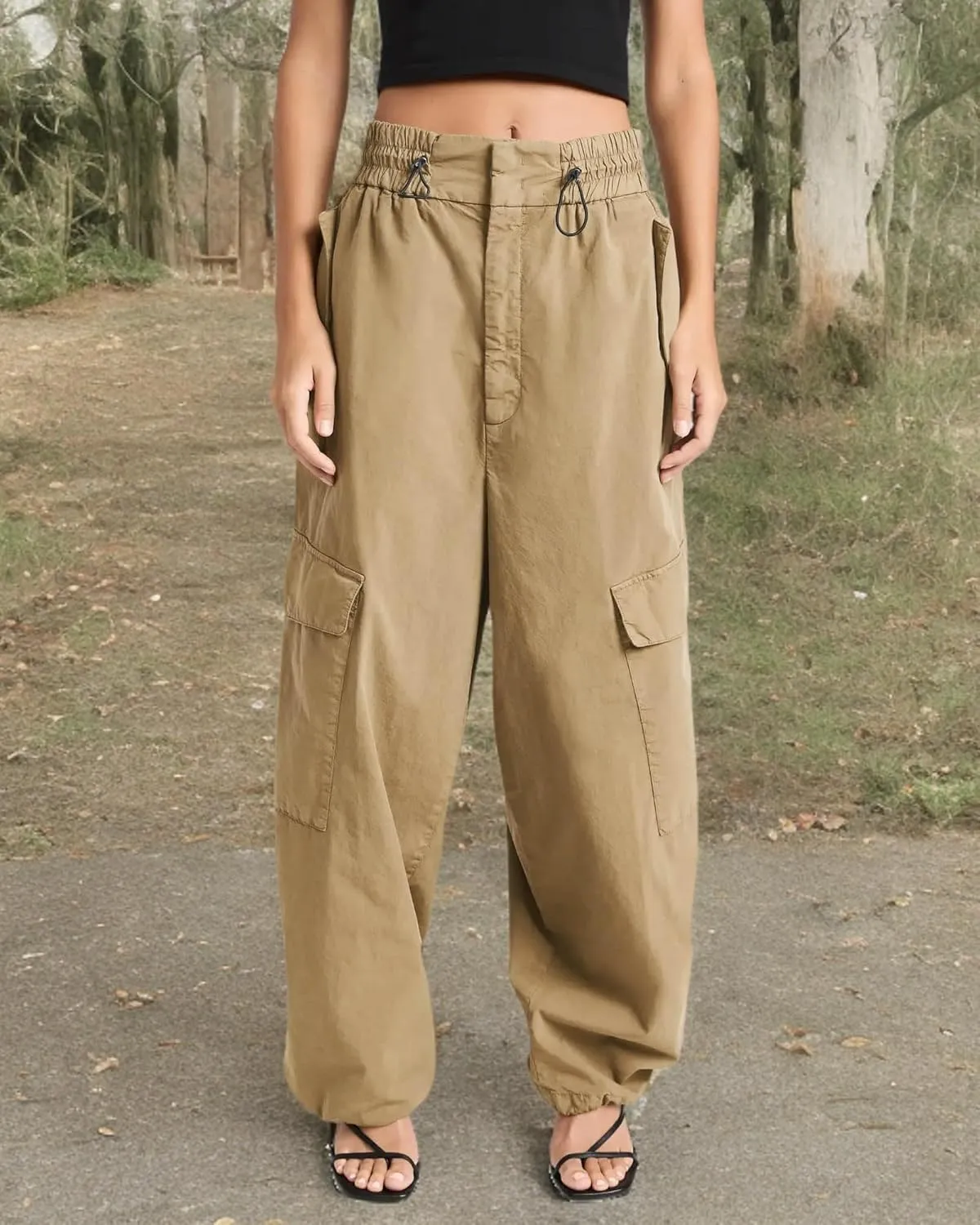 Cicy Bell Women's Wide Leg Cargo Pants Baggy Smocked Waist Fashion Pants with Pockets