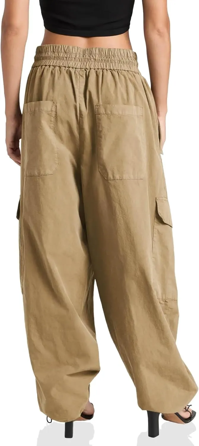 Cicy Bell Women's Wide Leg Cargo Pants Baggy Smocked Waist Fashion Pants with Pockets