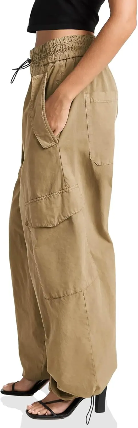 Cicy Bell Women's Wide Leg Cargo Pants Baggy Smocked Waist Fashion Pants with Pockets