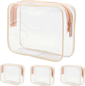 Clear Makeup Bags for Women, 3 Pack TSA Approved Quart Size Toiletry Bags, Travel Cosmetic Airline Compliant Carry-On Bags, Pink