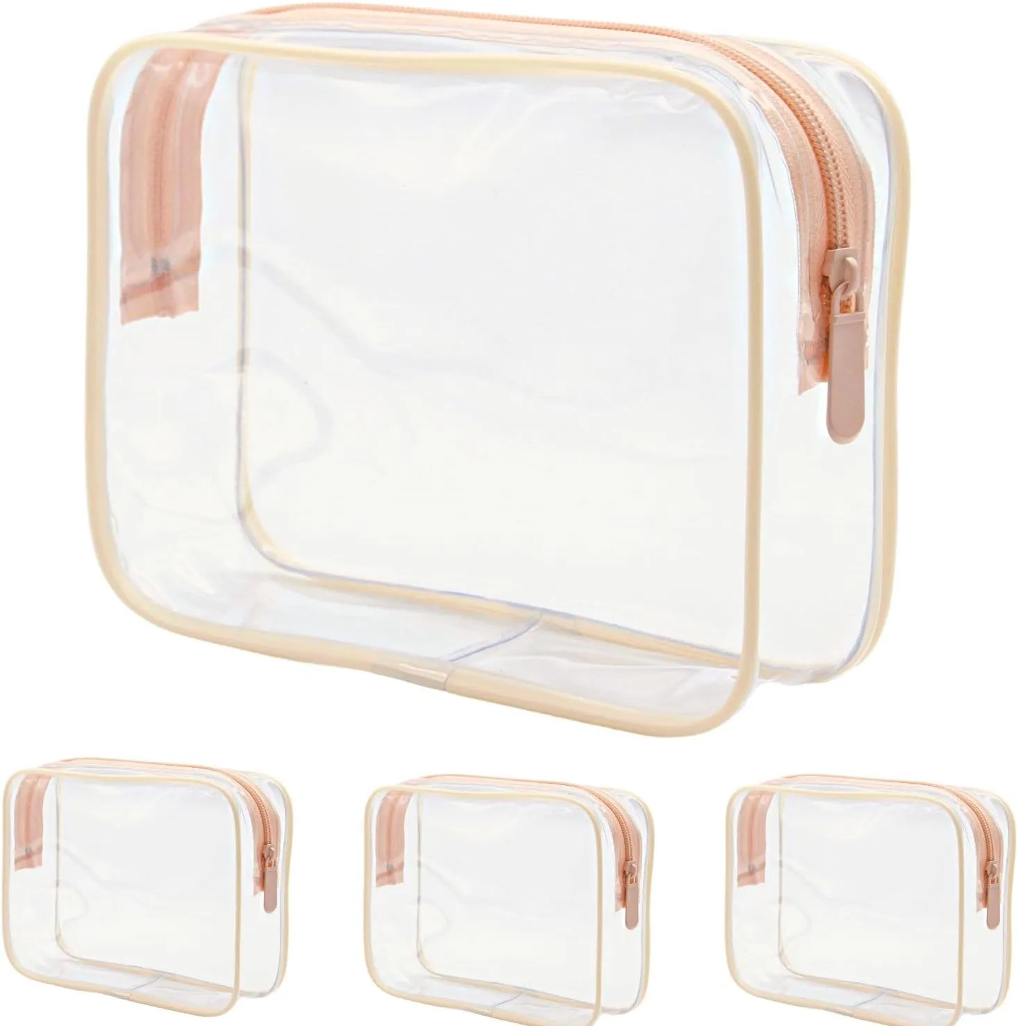 Clear Makeup Bags for Women, 3 Pack TSA Approved Quart Size Toiletry Bags, Travel Cosmetic Airline Compliant Carry-On Bags, Pink