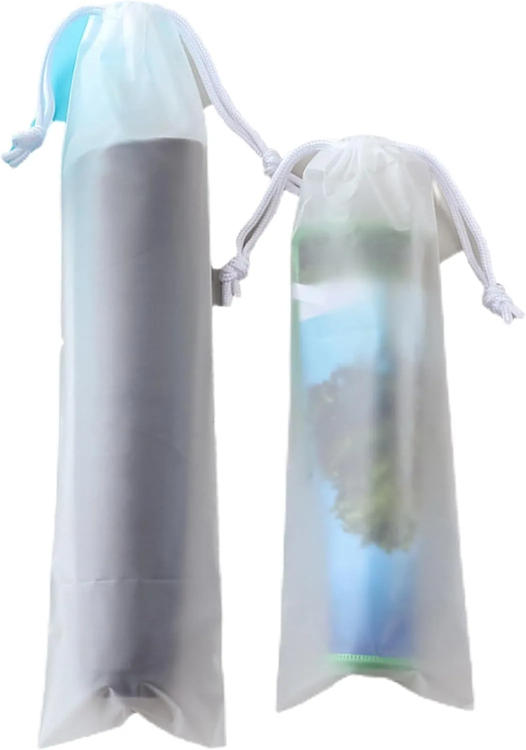 Clear PEVA Drawstring Bags - 5"x14" / 12x35cm (25 Pcs) - White Nylon Rope Waterproof Pouches for Travel & Storage