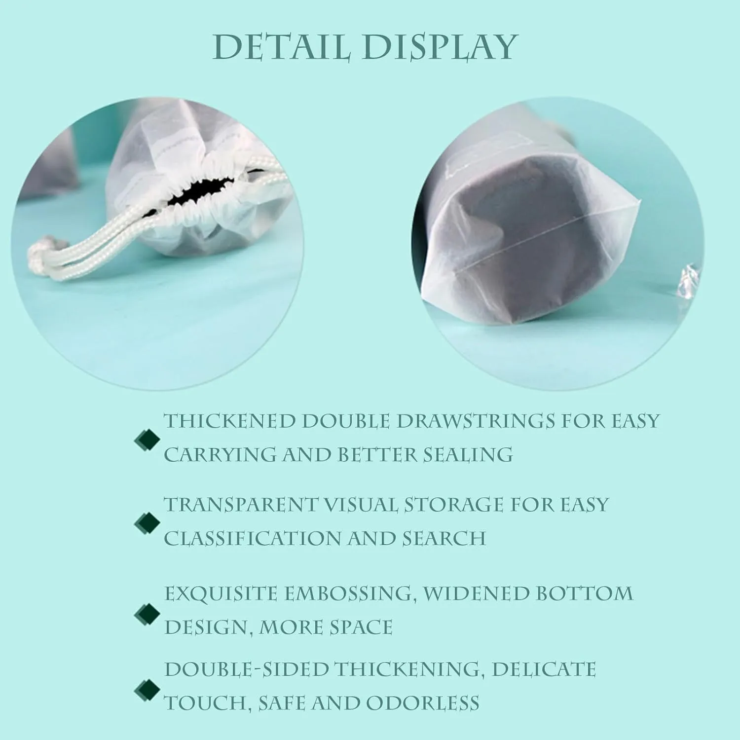 Clear PEVA Drawstring Bags - 5"x14" / 12x35cm (25 Pcs) - White Nylon Rope Waterproof Pouches for Travel & Storage