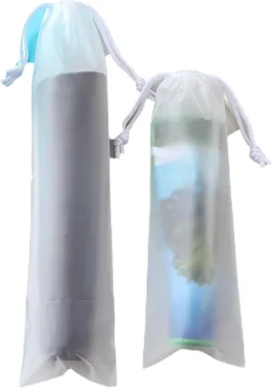 Clear PEVA Drawstring Bags - 5"x14" / 12x35cm (25 Pcs) - White Nylon Rope Waterproof Pouches for Travel & Storage