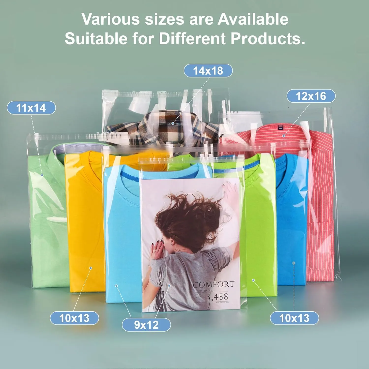Clear Self Sealing T-Shirt Bags 10x13 50 Pcs Cellophane Adhesive Clothing Clothes Poly Plastic Resealable Small Business Packaging Bag