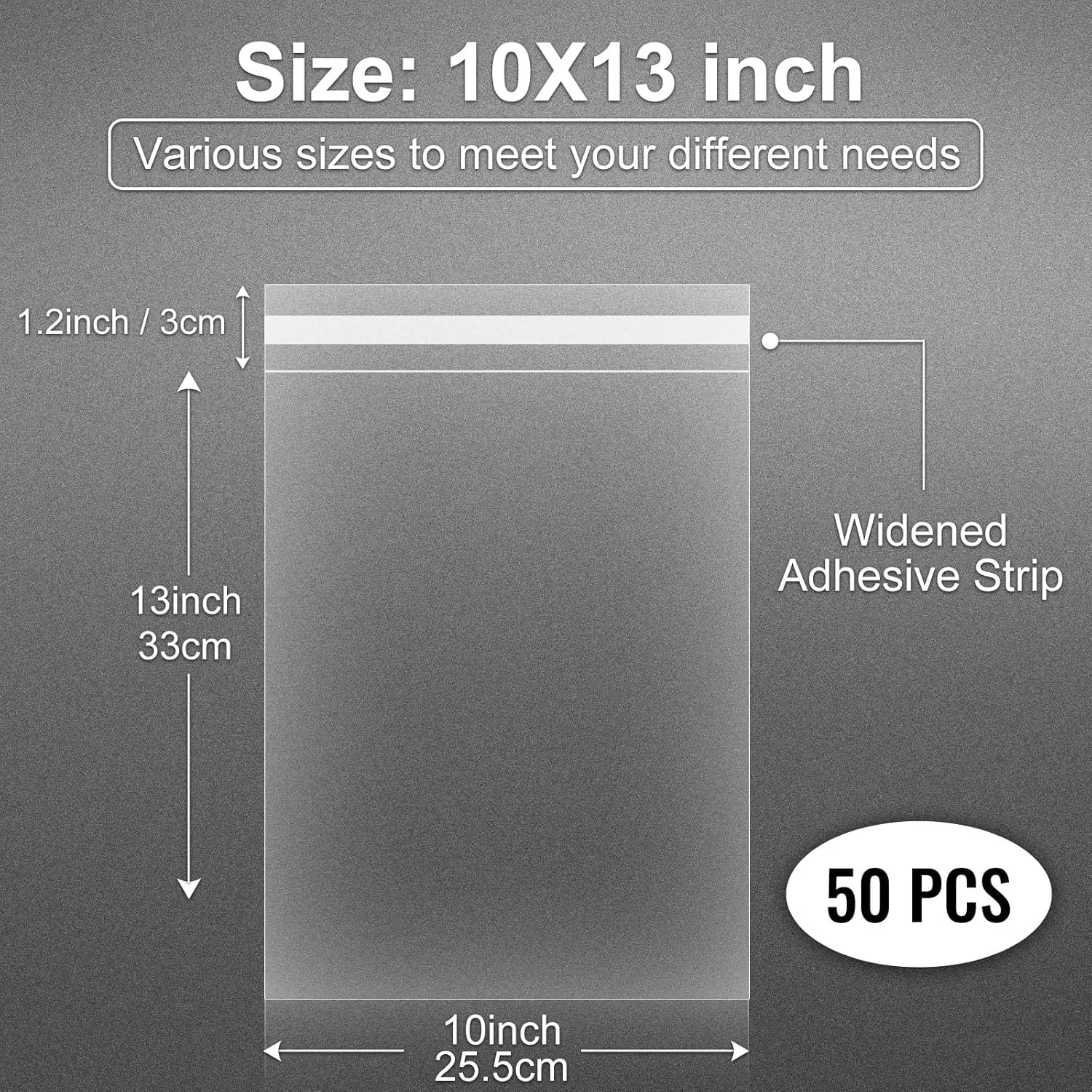 Clear Self Sealing T-Shirt Bags 10x13 50 Pcs Cellophane Adhesive Clothing Clothes Poly Plastic Resealable Small Business Packaging Bag