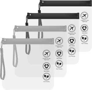 Clear Toiletry Bag 4 Pack, TSA Approved Toiletry Bag 100% 3-1-1 Compliant, Reusable Waterproof & Leakproof Liquid Bag with Handle 20x20cm, Carry on Airport Clear Cosmetic Bag for Women, Men