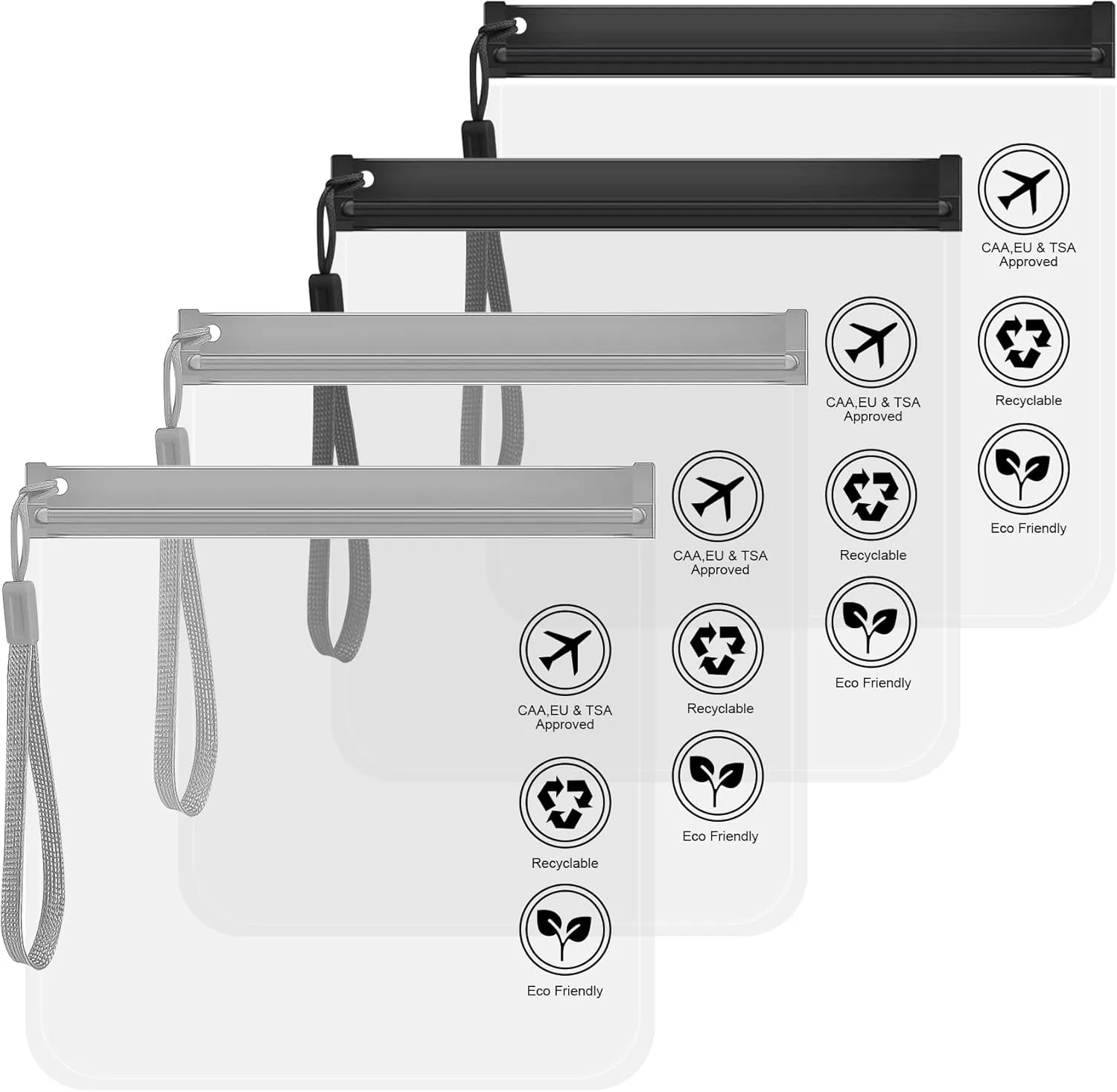 Clear Toiletry Bag 4 Pack, TSA Approved Toiletry Bag 100% 3-1-1 Compliant, Reusable Waterproof & Leakproof Liquid Bag with Handle 20x20cm, Carry on Airport Clear Cosmetic Bag for Women, Men
