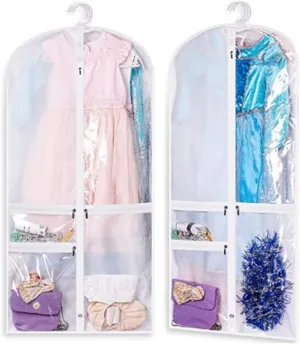 Clothes Cover 2pcs Garment Bag 50 Inch Hanging Clothes Cover for Closet Storage Dance with 3 Pockets Suit Bags (Color : A-Transparent Color, Size : 50 * 128cm)