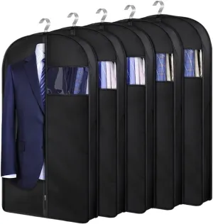 Clothes Cover 5pcs Hanging Garment Bags for Travel and Closet Storage Suit Cover with 2 Handles Suit Bags (Color : Black, Size : 110 * 60 * 10cm)