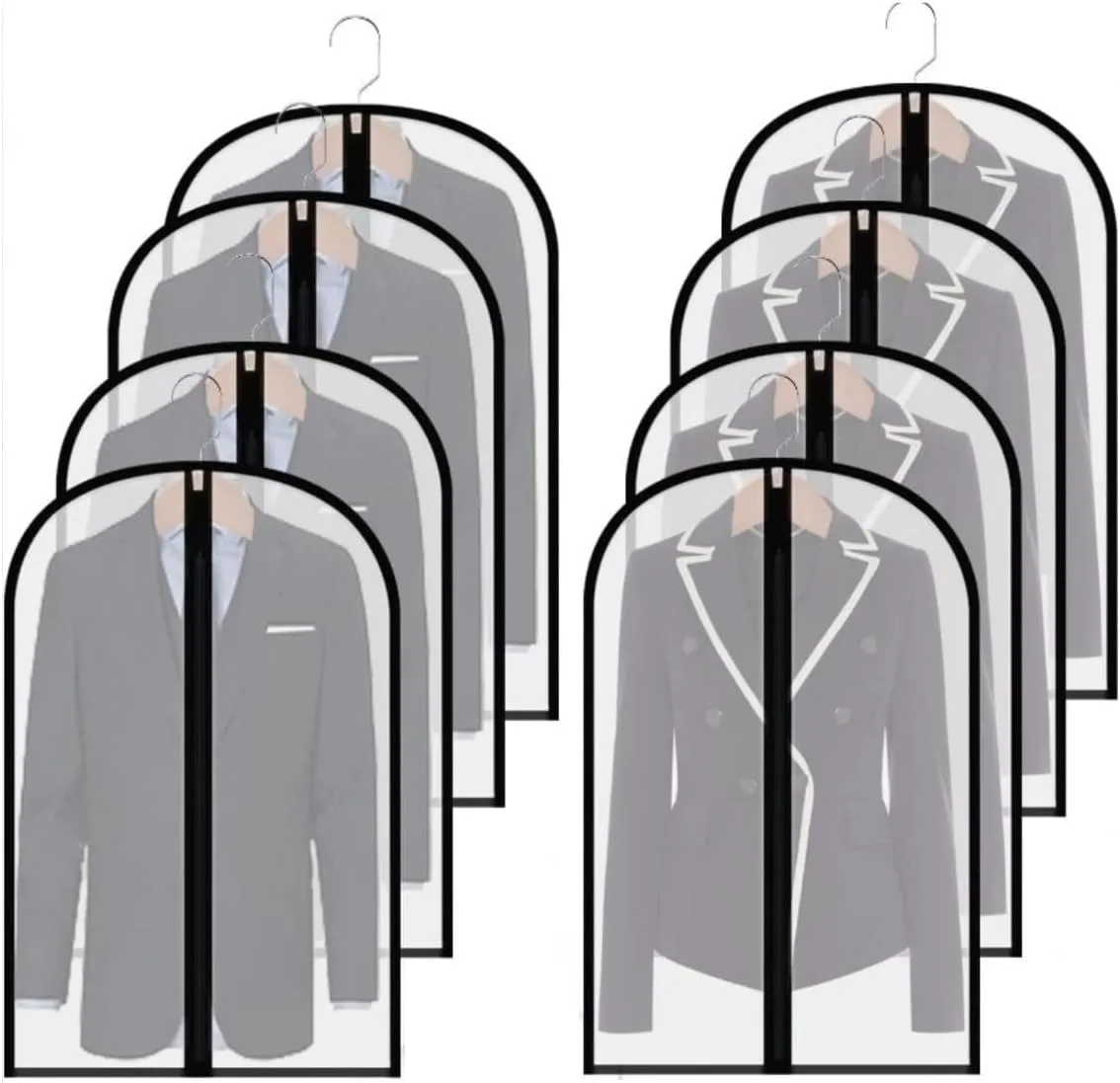 Clothes Cover 8pcs Hanging Garment Bag Gowns Garment Covers Clear Full Zipper Clothes Suit Bag Suit Bags (Color : A, Size : 60 * 100cm)