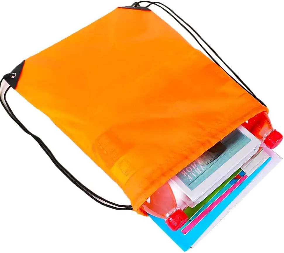 CODOBON 50 Pcs Drawstring Bags, Bulk Draw String Backpack, Cinch Polyester Bag for Gym Sport, Orange