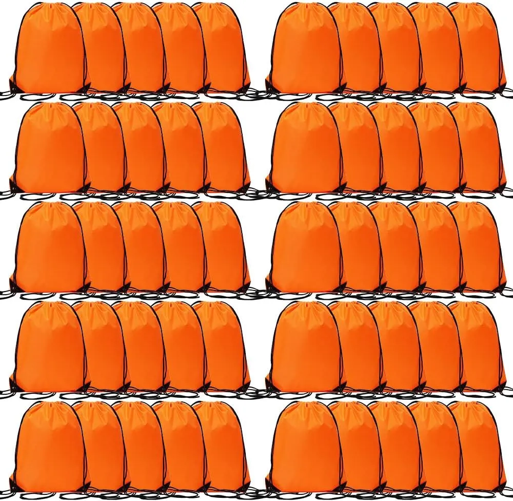 CODOBON 50 Pcs Drawstring Bags, Bulk Draw String Backpack, Cinch Polyester Bag for Gym Sport, Orange