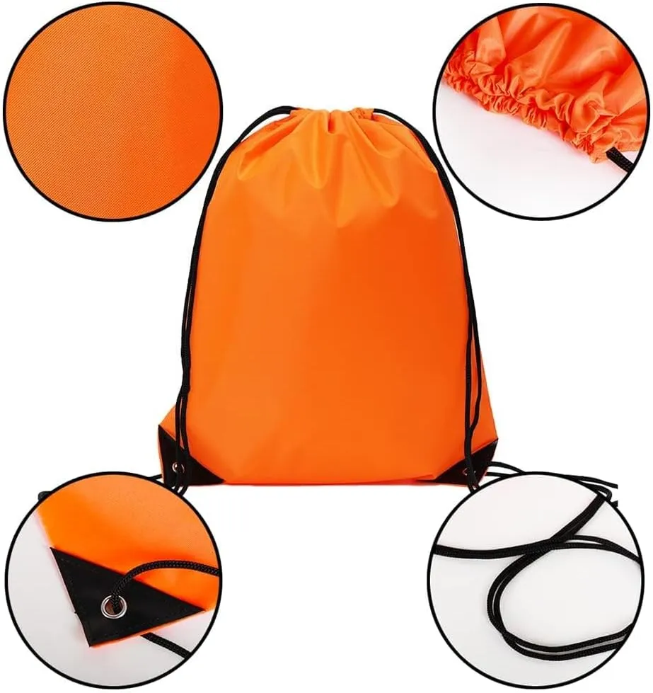 CODOBON 50 Pcs Drawstring Bags, Bulk Draw String Backpack, Cinch Polyester Bag for Gym Sport, Orange